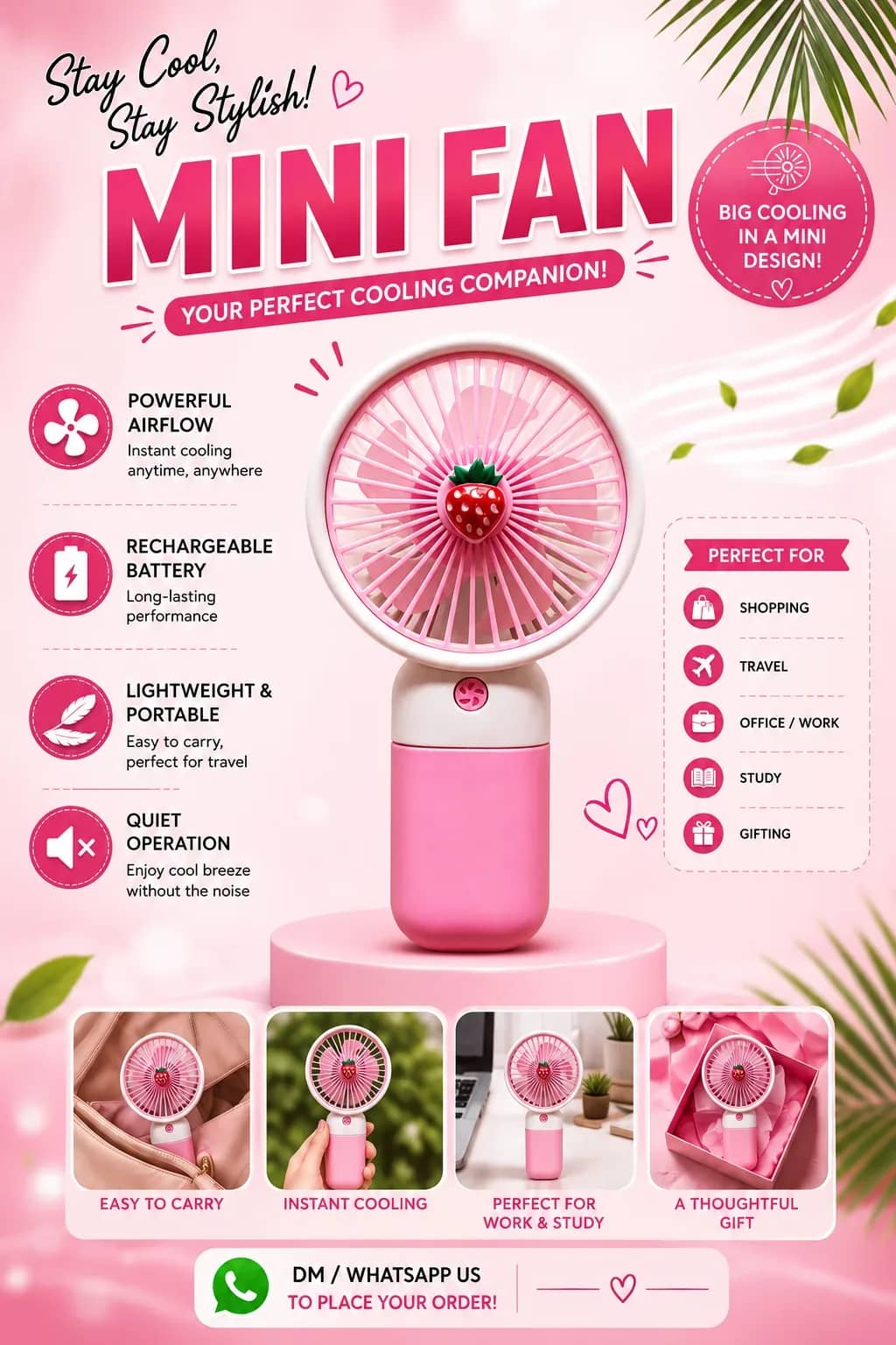 Portable Rechargeable Mini Fan (Different Colors Available)