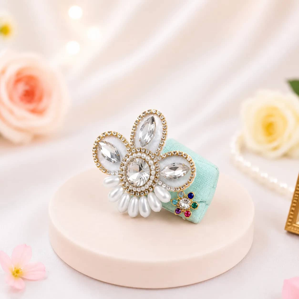Laddu Gopal Crystal Petal Pearl Mukut