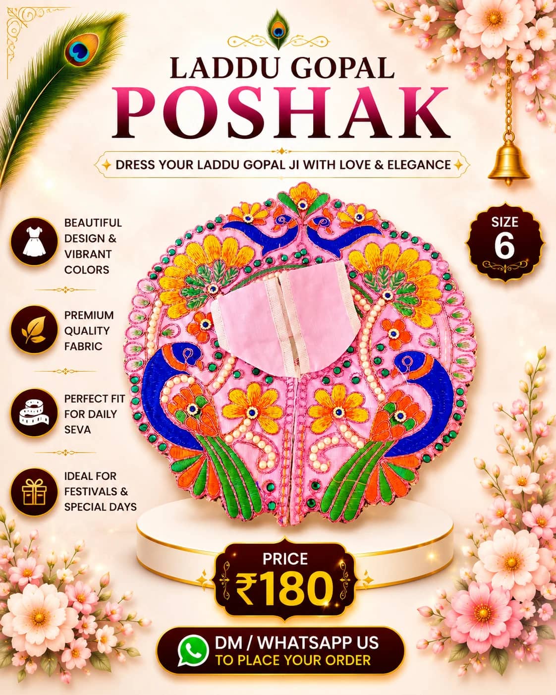 Pink Peacock Floral Embroidered Poshak