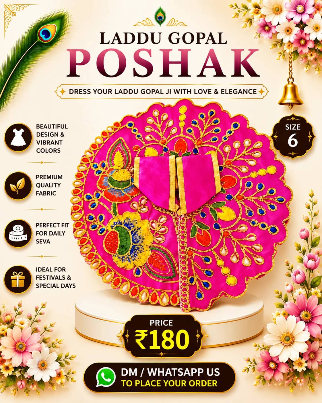 Pink Floral Vine Embroidered Poshak