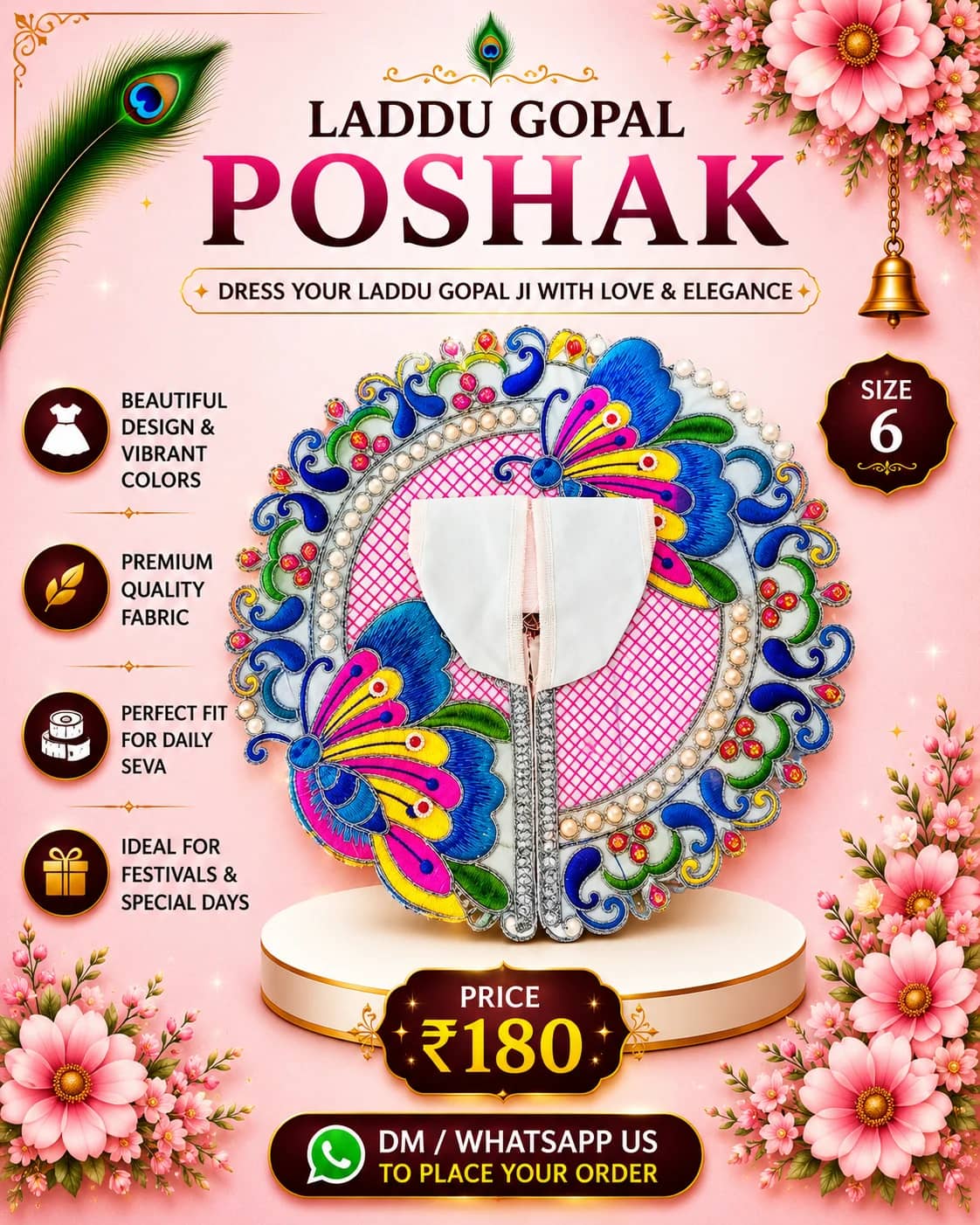 White Peacock Pearl Embroidered Poshak