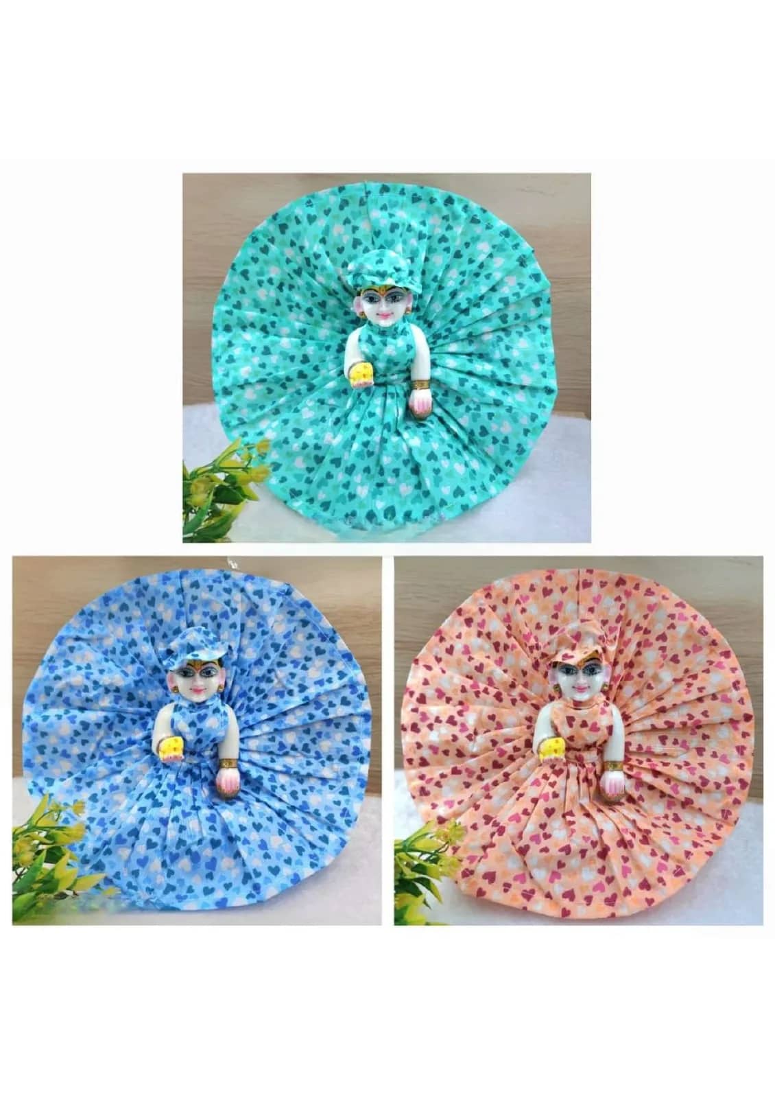 Laddu Gopal Heart Print Dress Combo (Pack of 4)