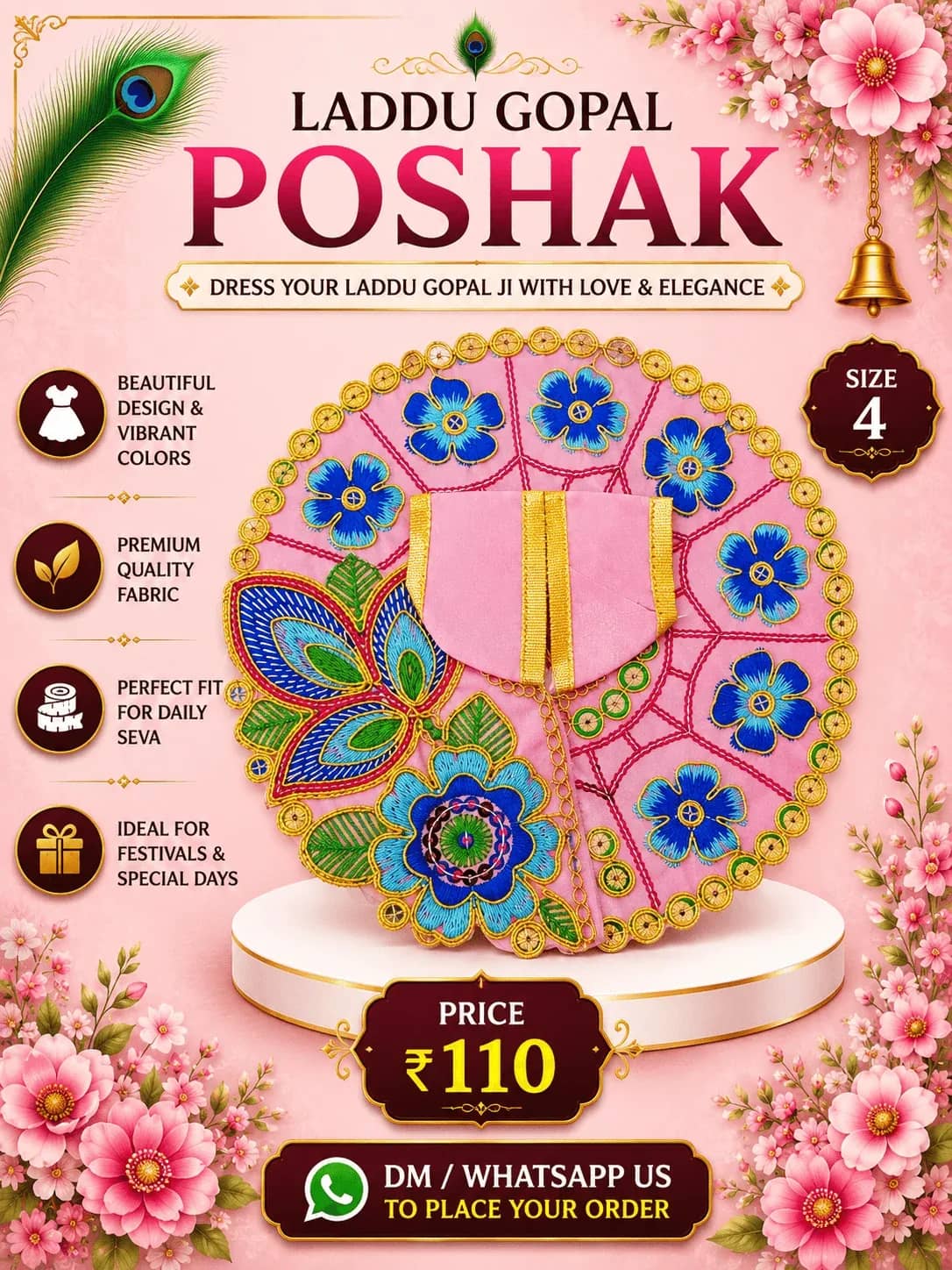 Pink Floral Thread Work Poshak