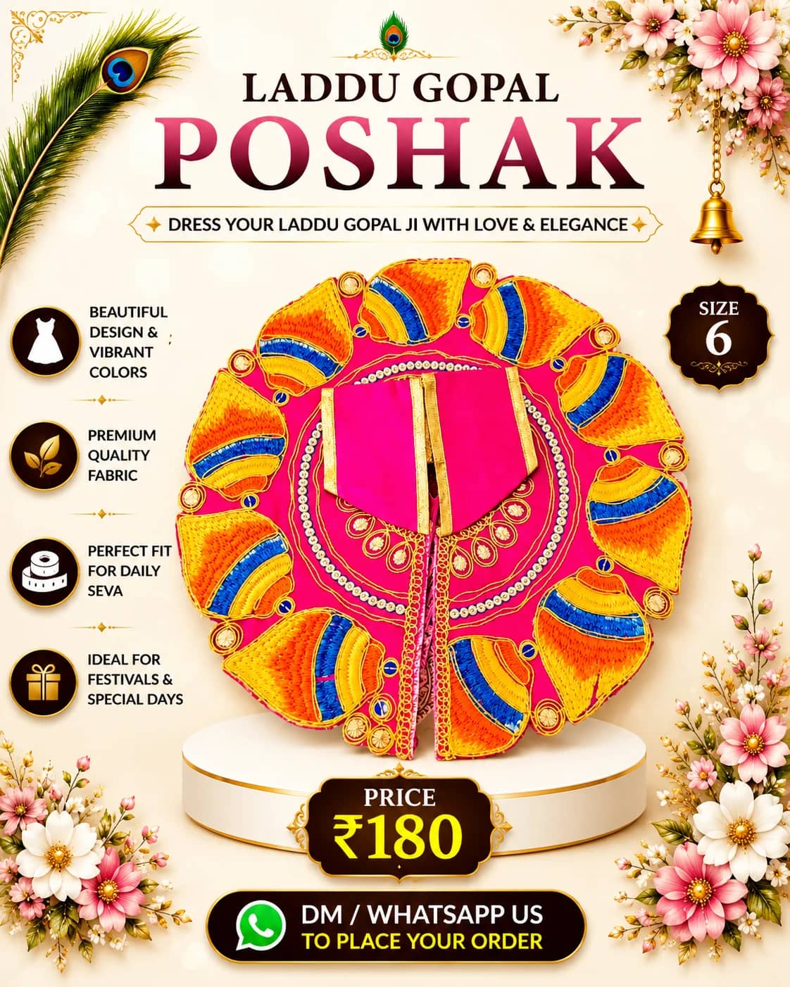 Pink Orange Fan Pearl Embroidered Poshak