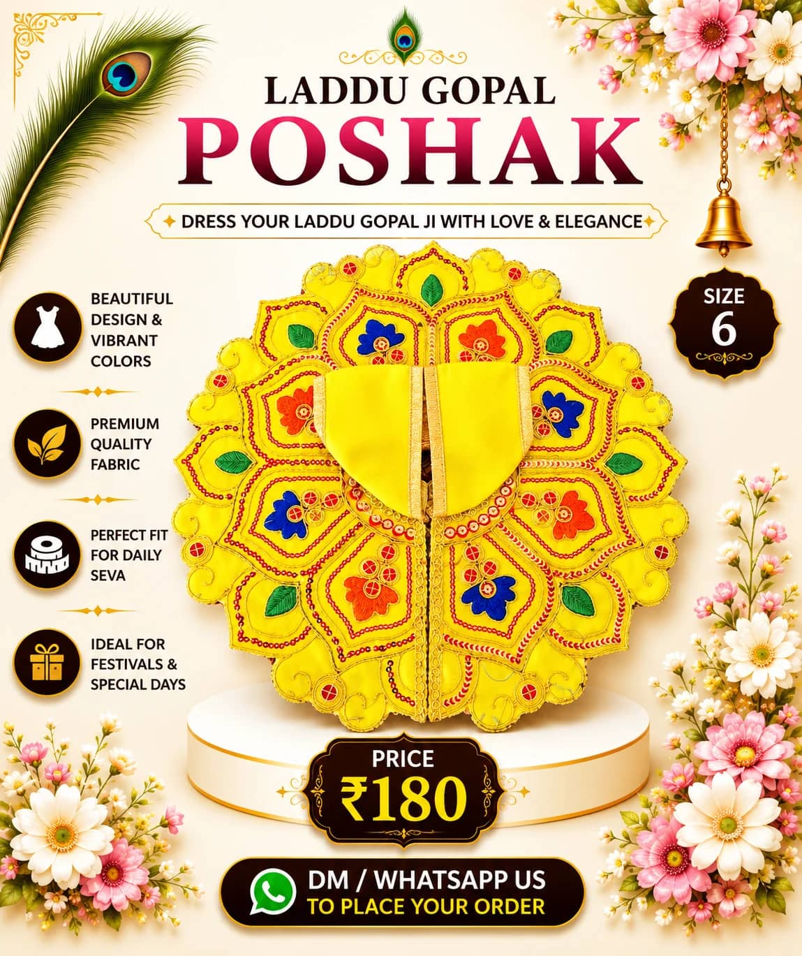 Yellow Pentagon Floral Embroidered Poshak