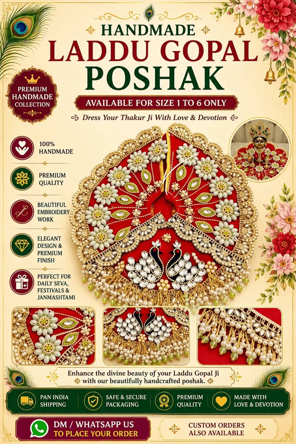 Handmade Red Janmashtami Poshak