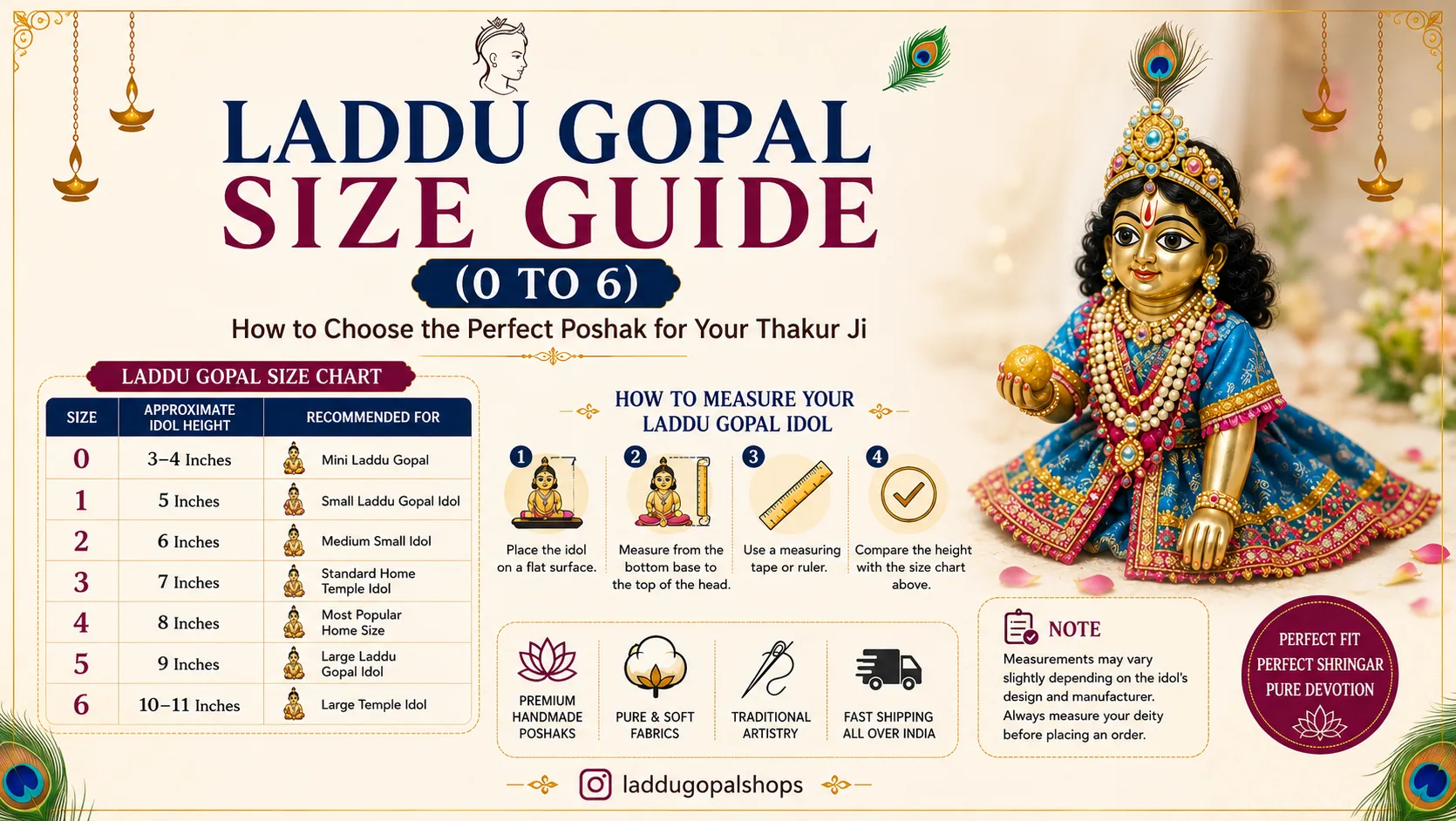 Laddu Gopal Size Guide (0 to 6): How to Choose the Perfect Poshak for Your Thakur Ji