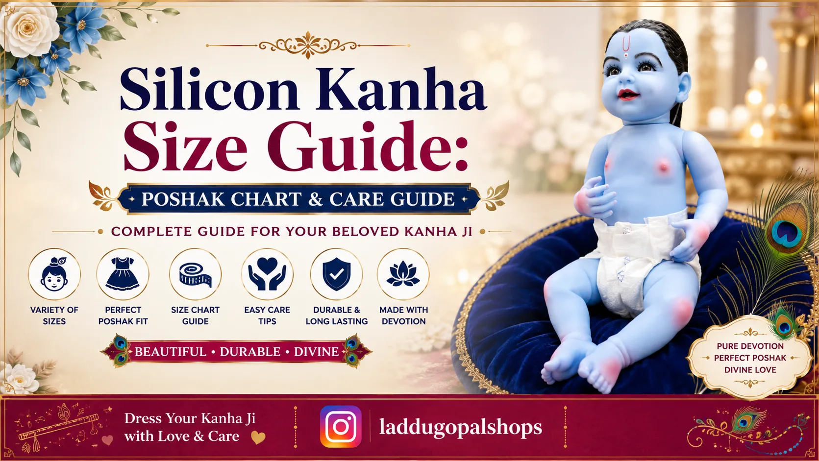 Silicon Kanha Size Guide: 4' to 26' Idol Sizes, Poshak Chart & Care