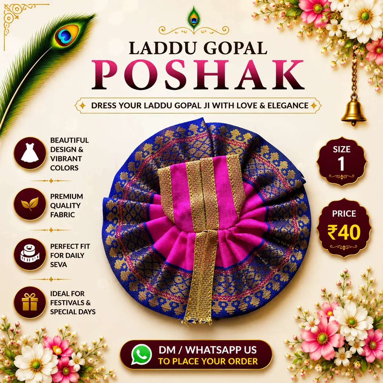 Royal Traditional Poshak for Bal Gopal (Size 1)