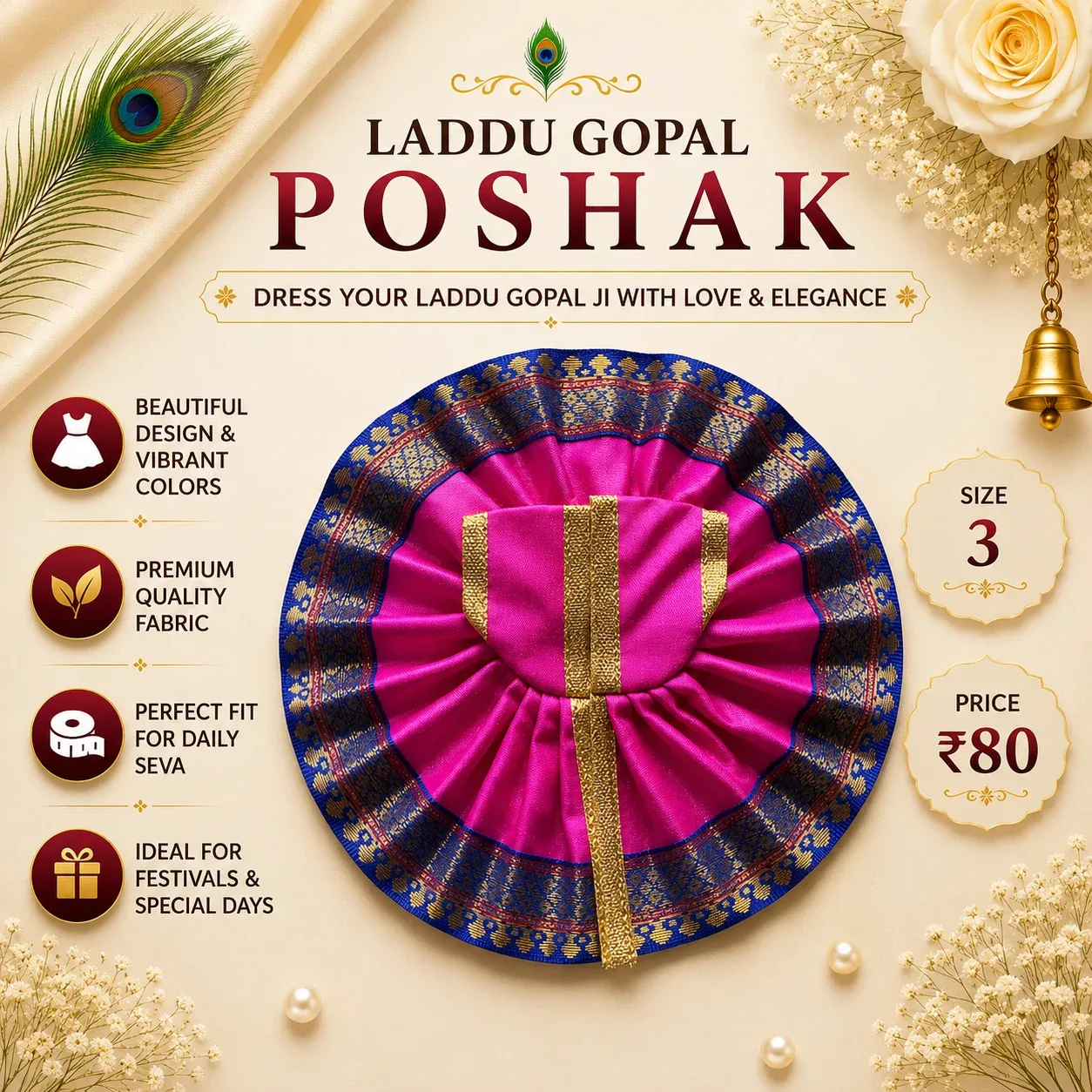 Royal Traditional Poshak for Bal Gopal (Size 3)