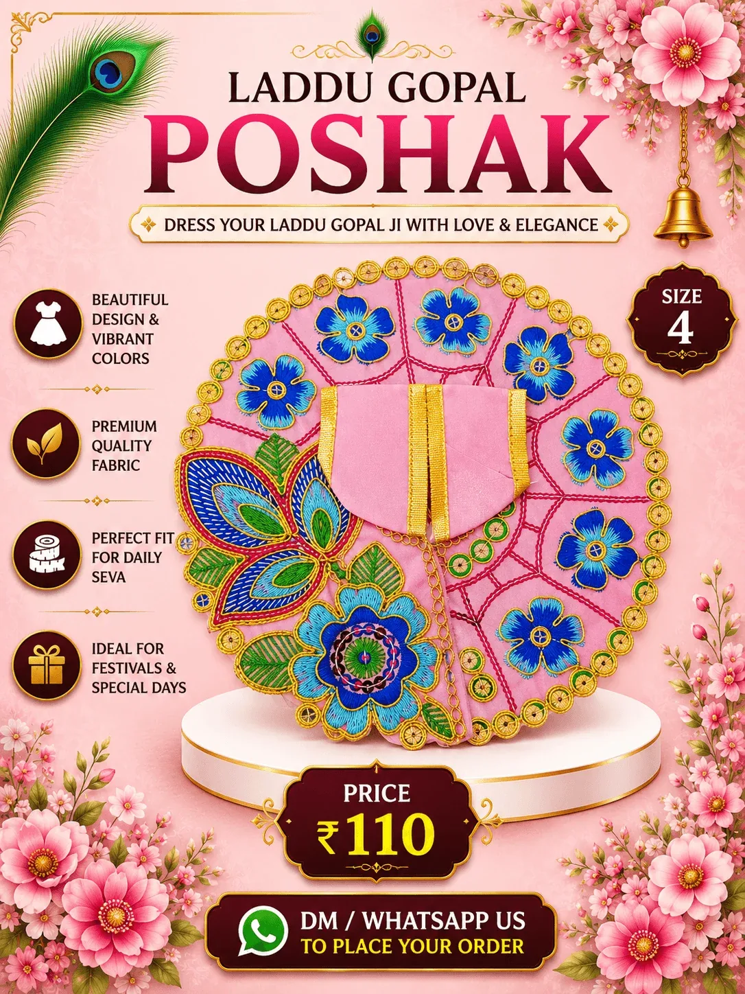 Pink Floral Thread Work Poshak