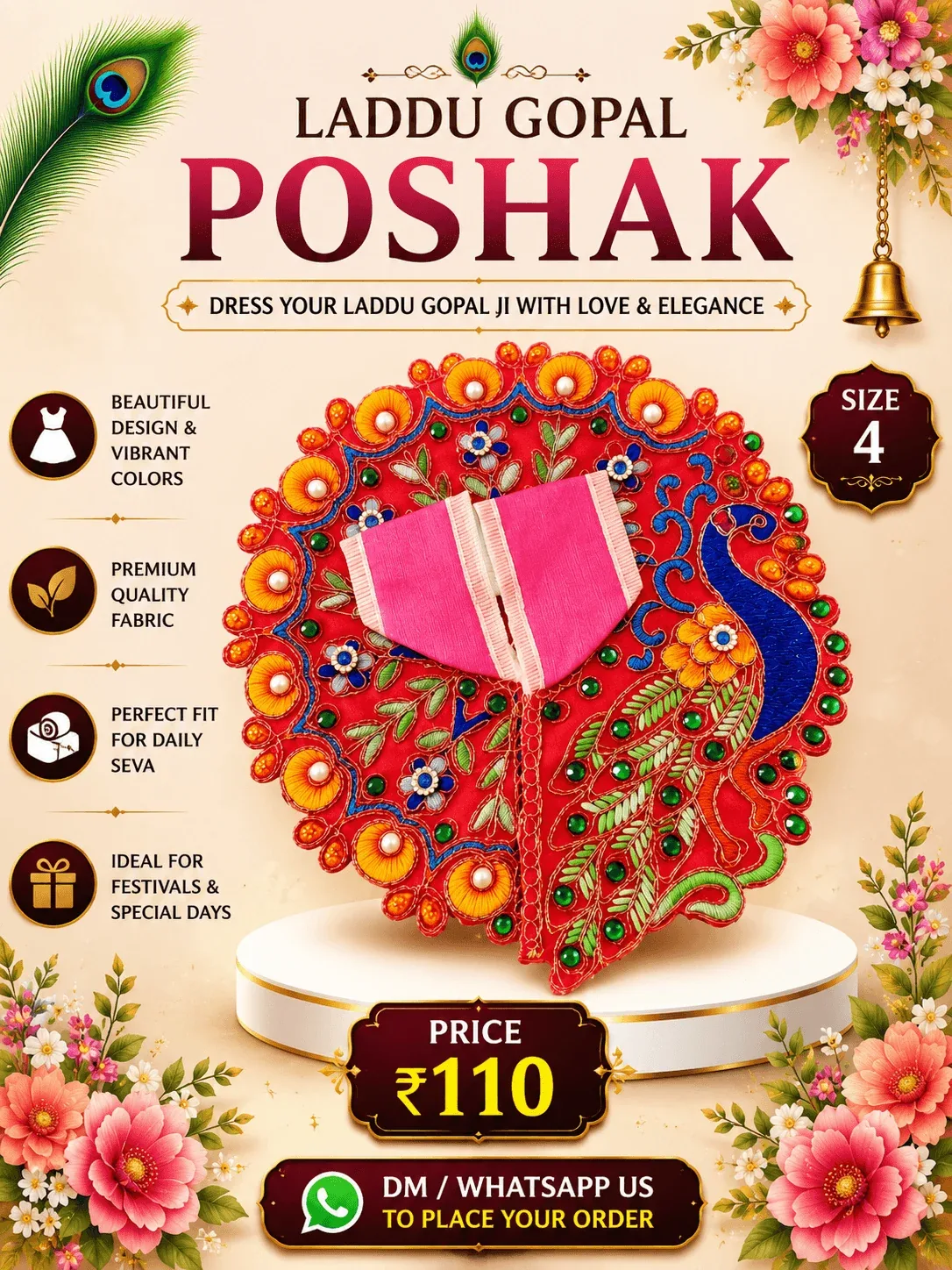 Red Peacock Motif Poshak